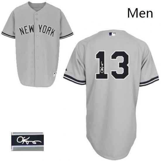 Mens Majestic New York Yankees 13 Alex Rodriguez Authentic Grey Road Autographed MLB Jersey